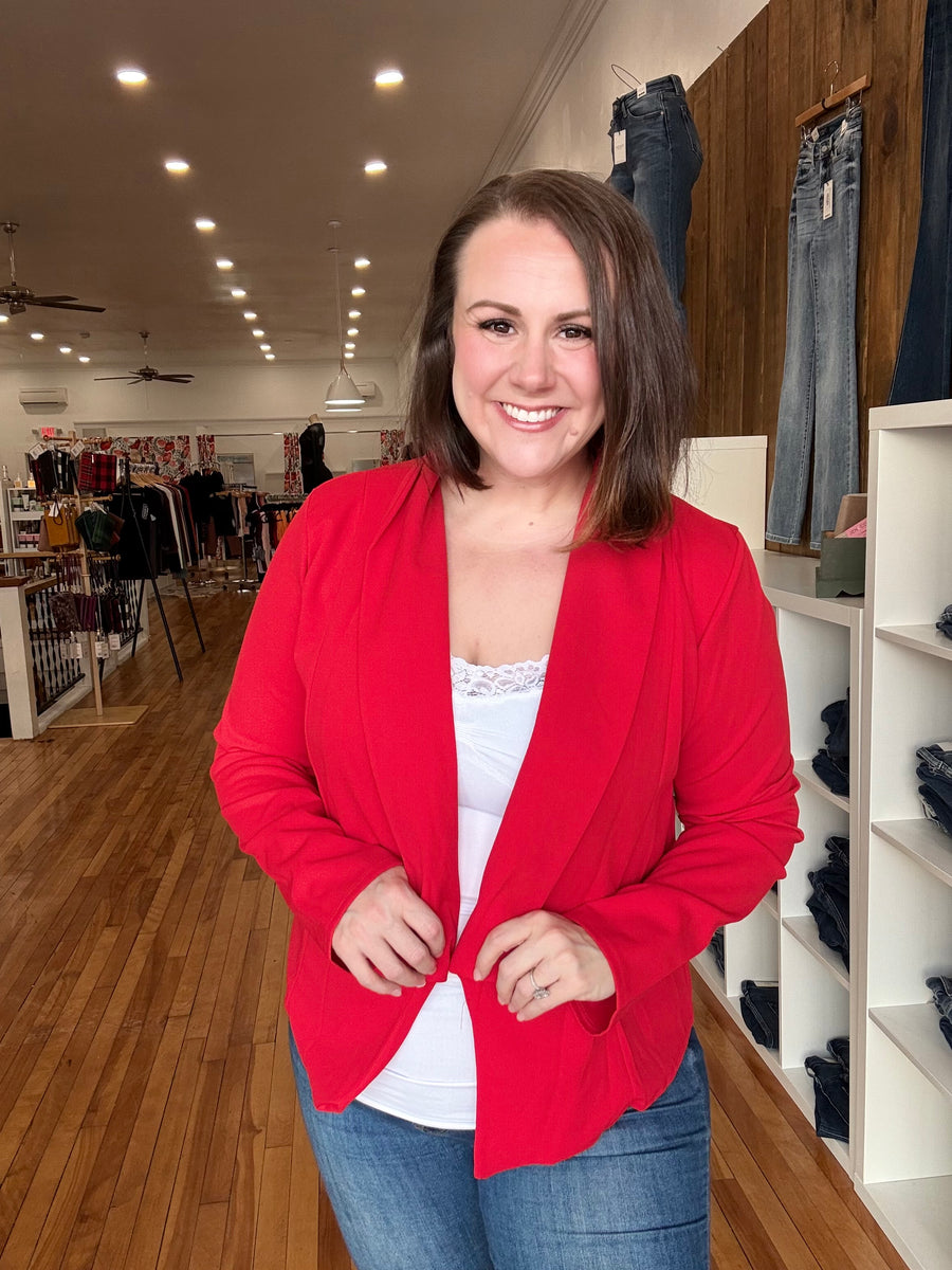 Solid Open Blazer- Red FINAL SALE