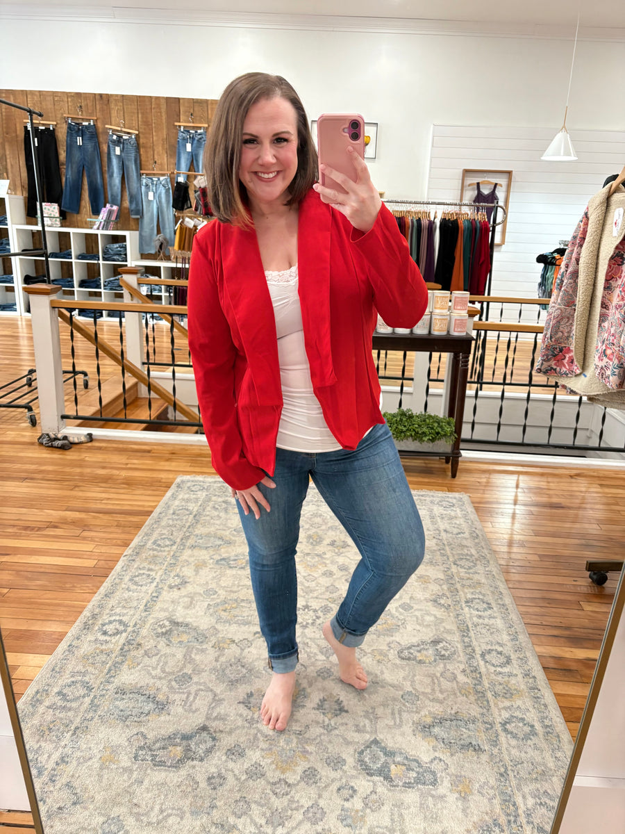 Solid Open Blazer- Red FINAL SALE