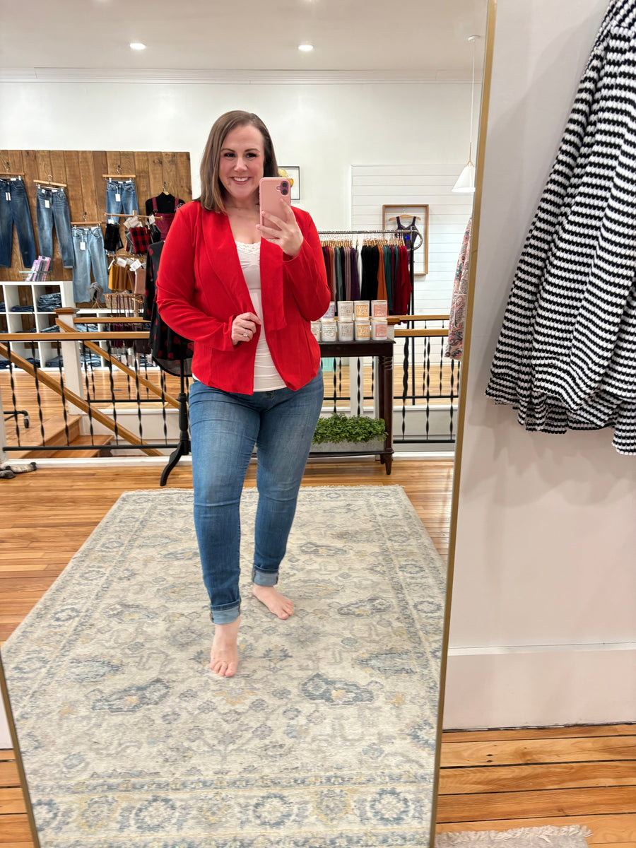 Solid Open Blazer- Red FINAL SALE