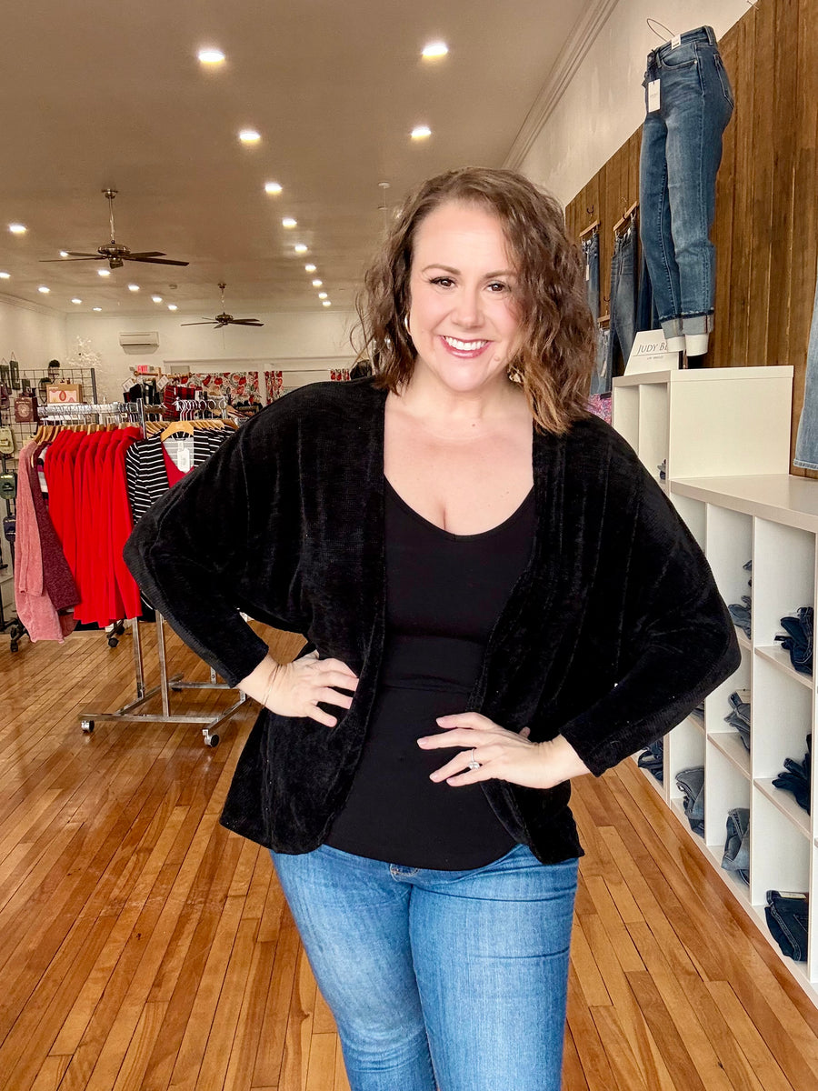 Velvet Open Cardigan- Black