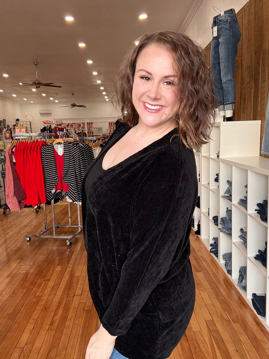 Velvet Open Cardigan- Black