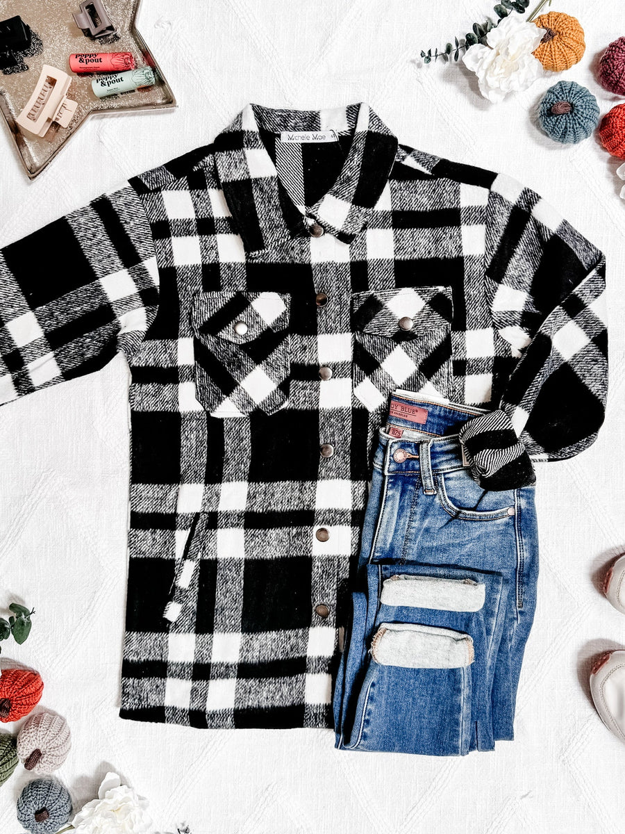 WAREHOUSE Norah Plaid Shacket - Classic Black and White