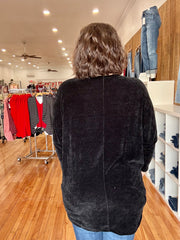 Velvet Open Cardigan- Black