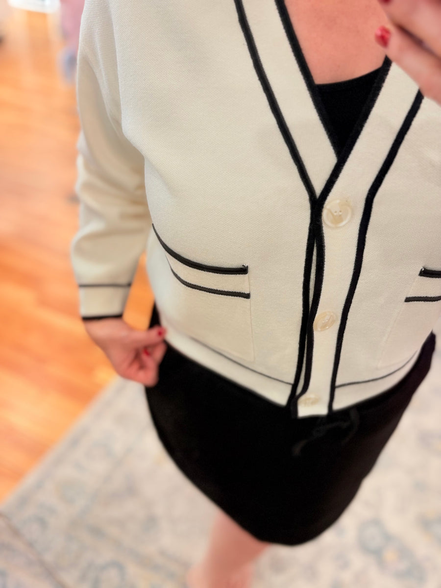 The Classic Cardigan- Ivory & Black