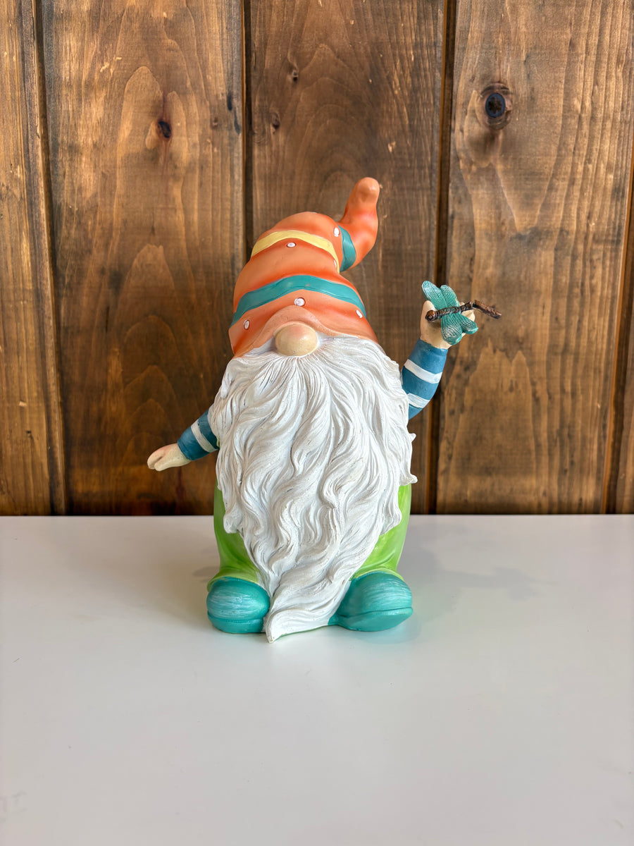 Striped Gnome with Dragonfly