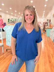 Airflow V-neck Dolman Top- Navy