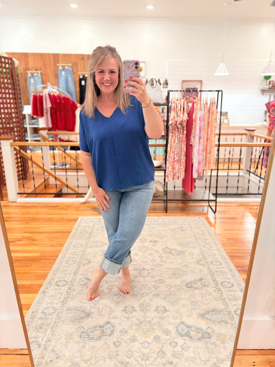 Airflow V-neck Dolman Top- Navy