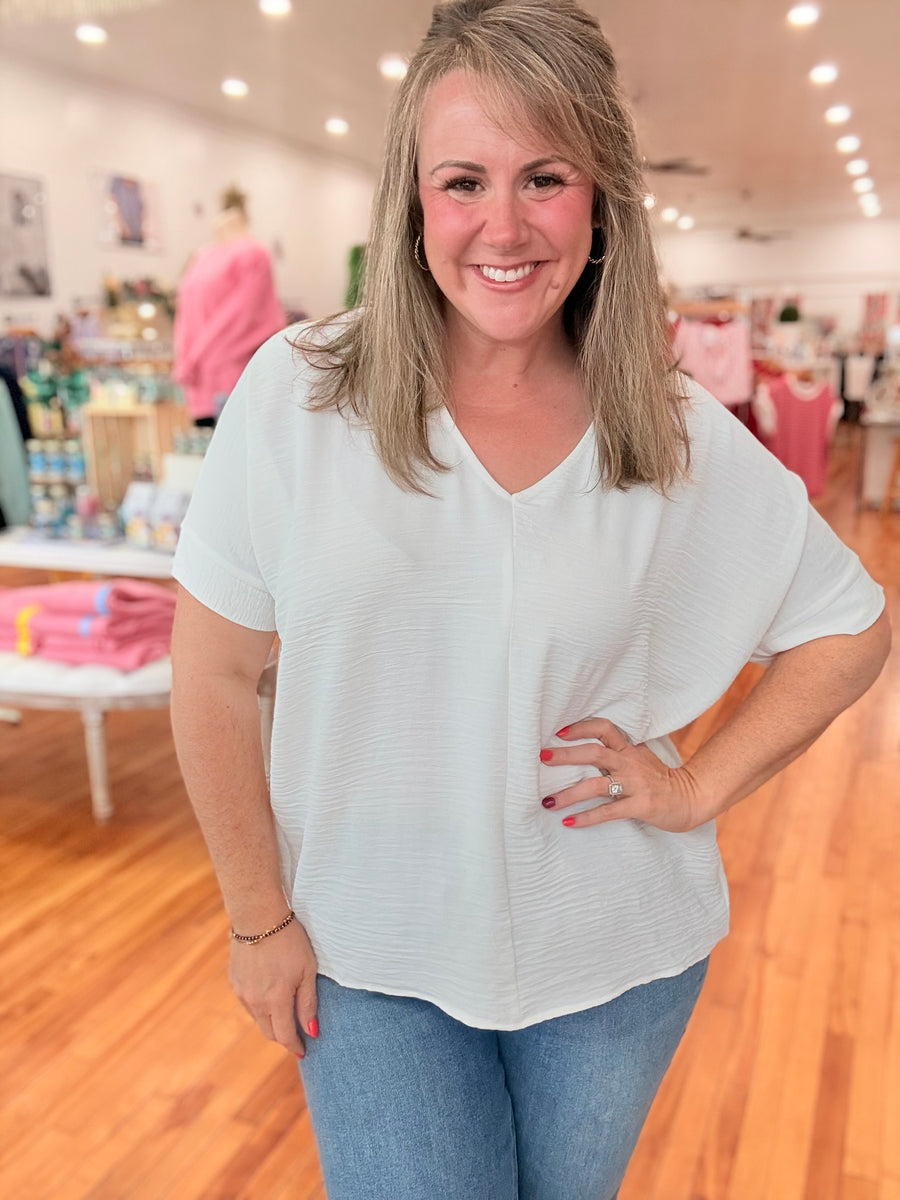 Airflow V-neck Dolman Top- White