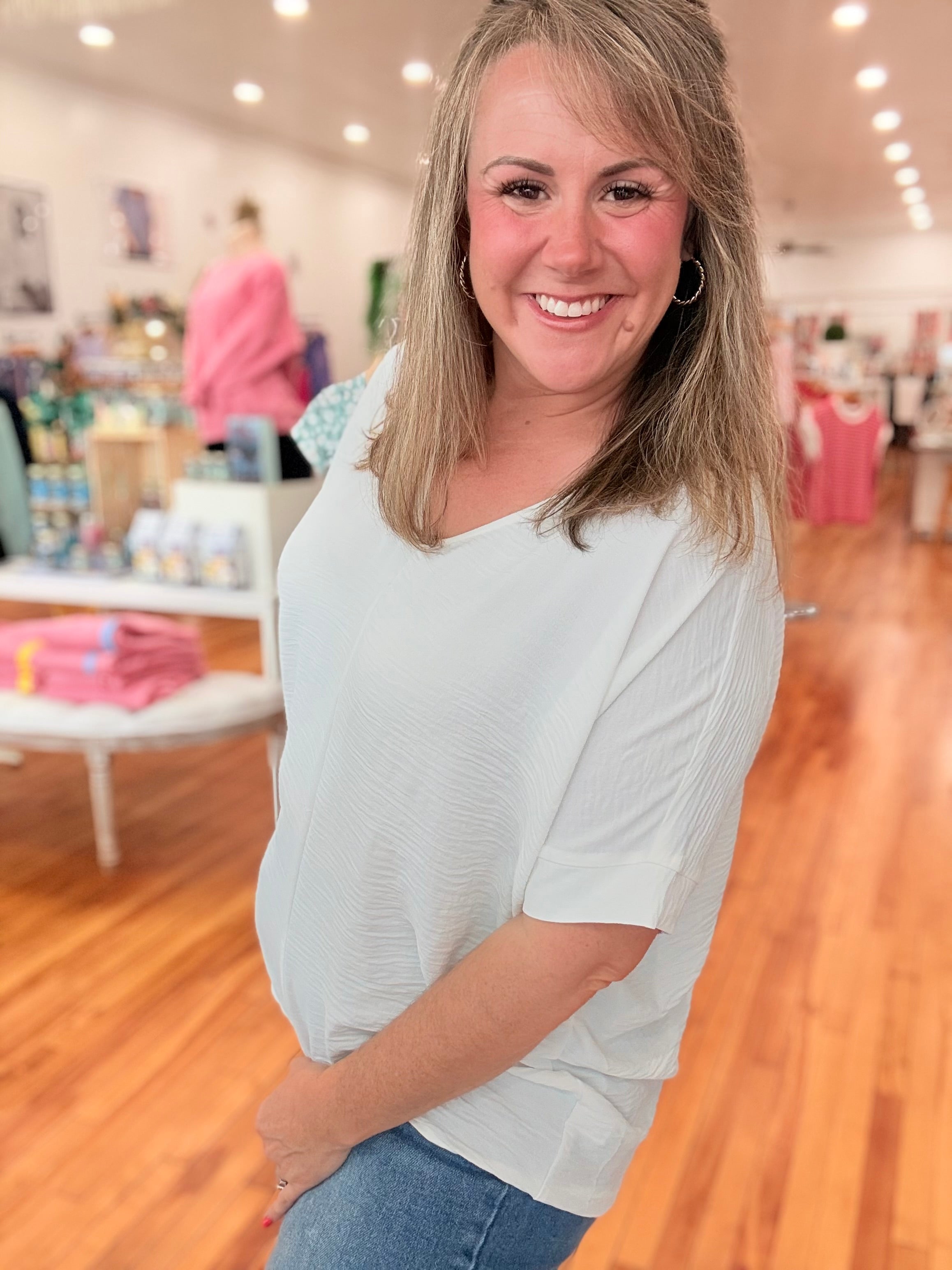 Airflow V-neck Dolman Top- White