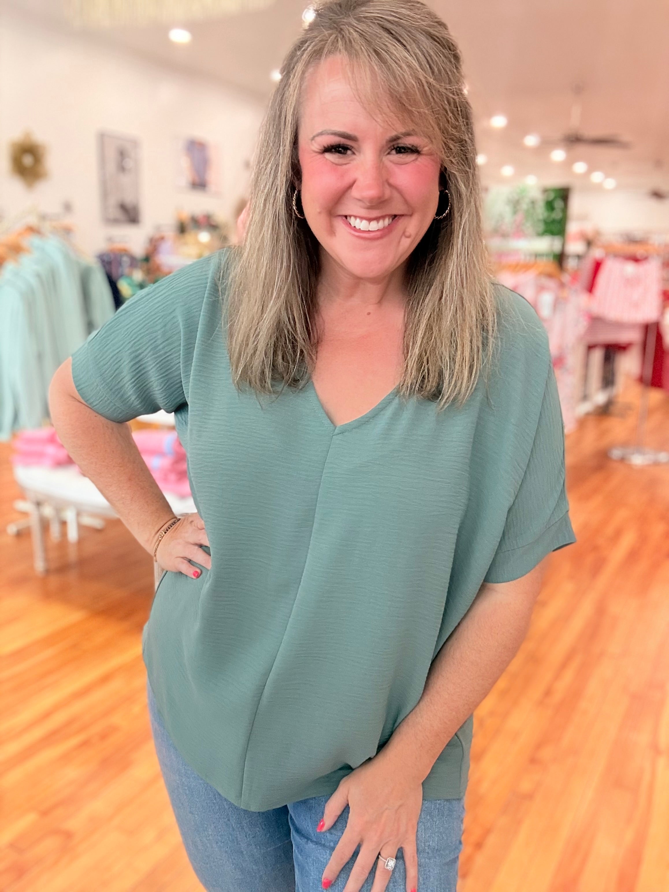 Airflow V-neck Dolman Top- Jade
