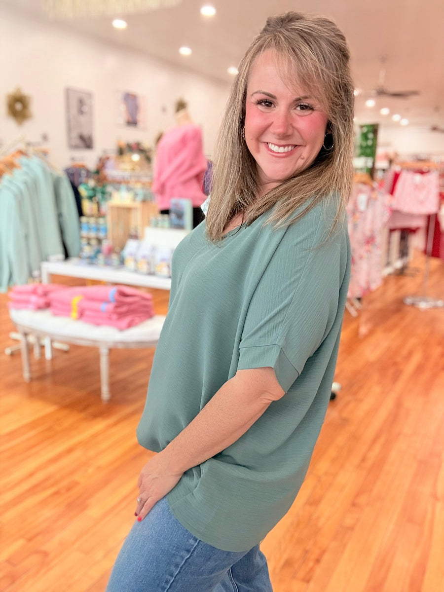 Airflow V-neck Dolman Top- Jade
