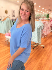 Airflow V-neck Dolman Top- Cornflower
