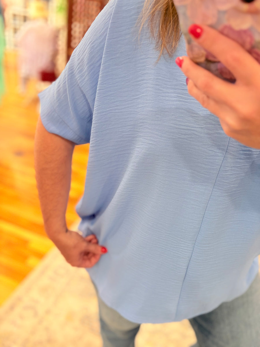 Airflow V-neck Dolman Top- Cornflower