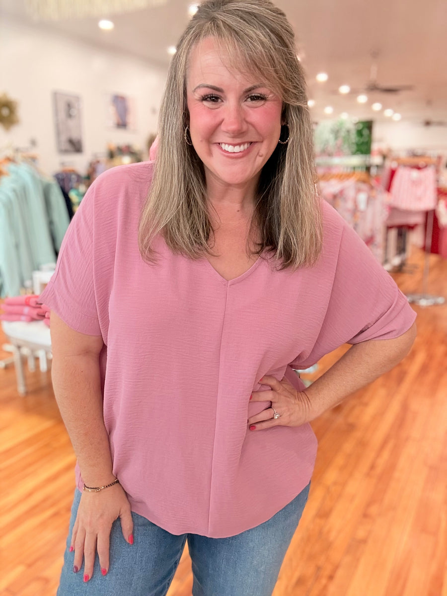 Airflow V-neck Dolman Top- Light Rose