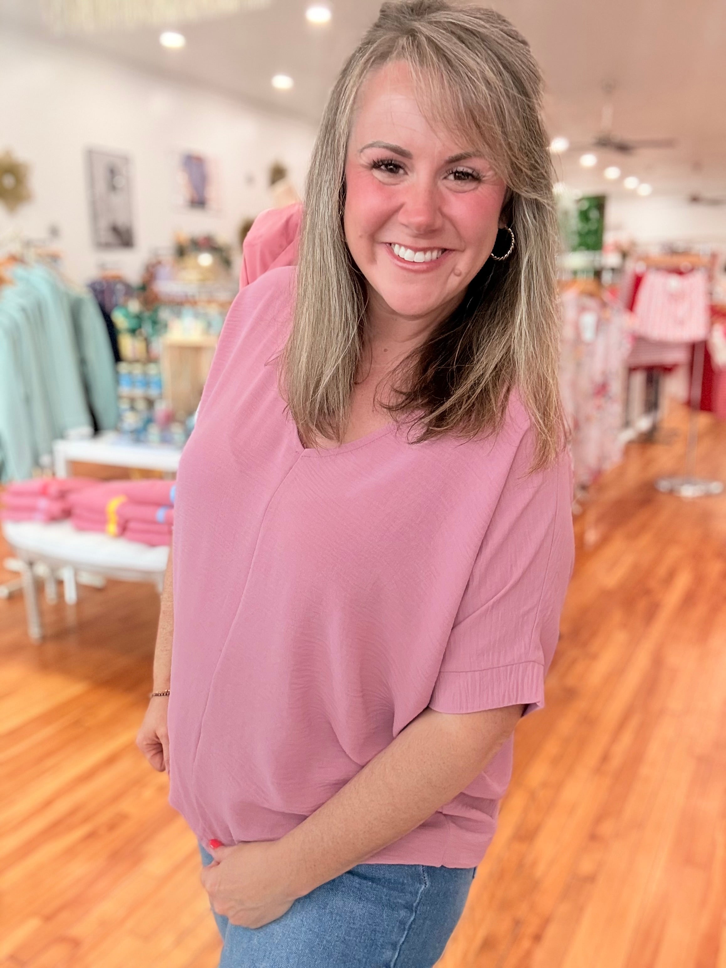 Airflow V-neck Dolman Top- Light Rose