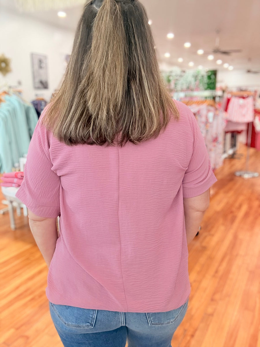 Airflow V-neck Dolman Top- Light Rose
