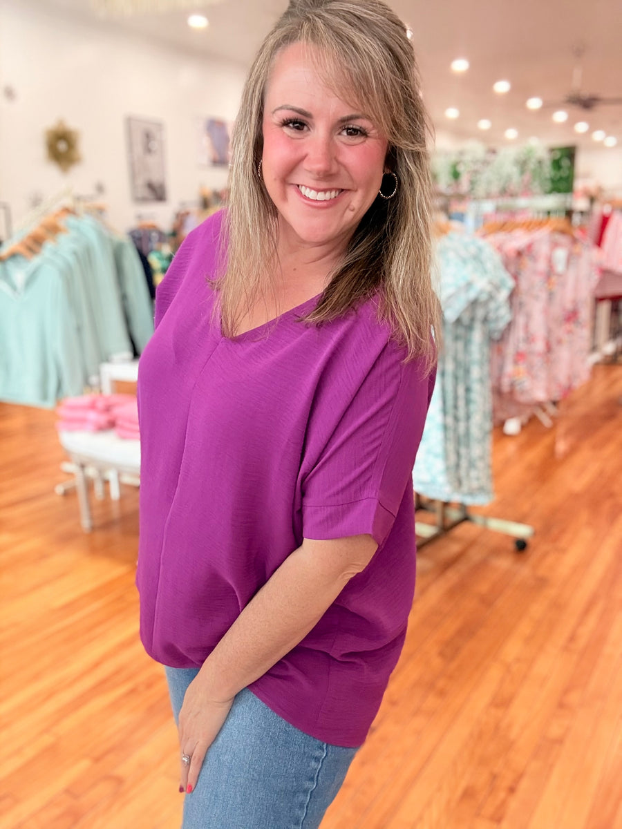 Airflow V-neck Dolman Top- Plum