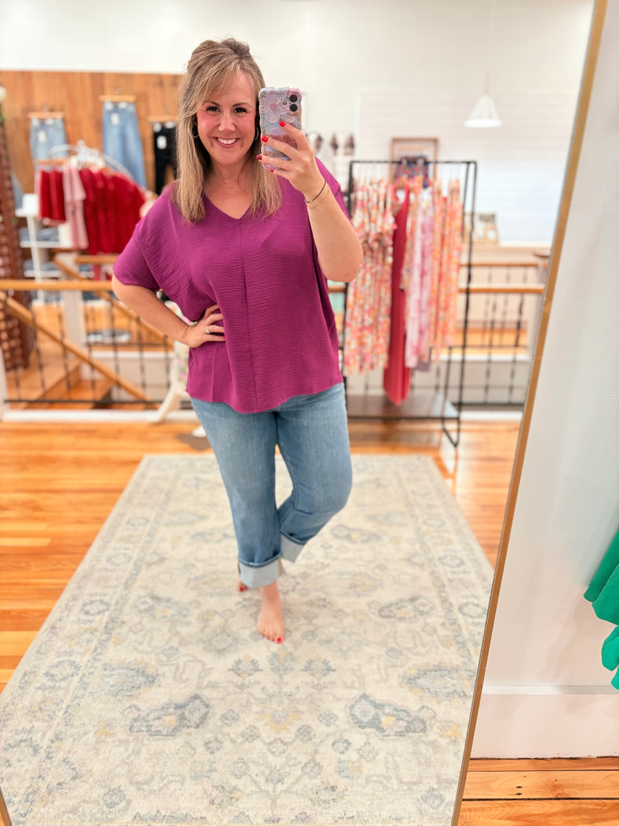 Airflow V-neck Dolman Top- Plum