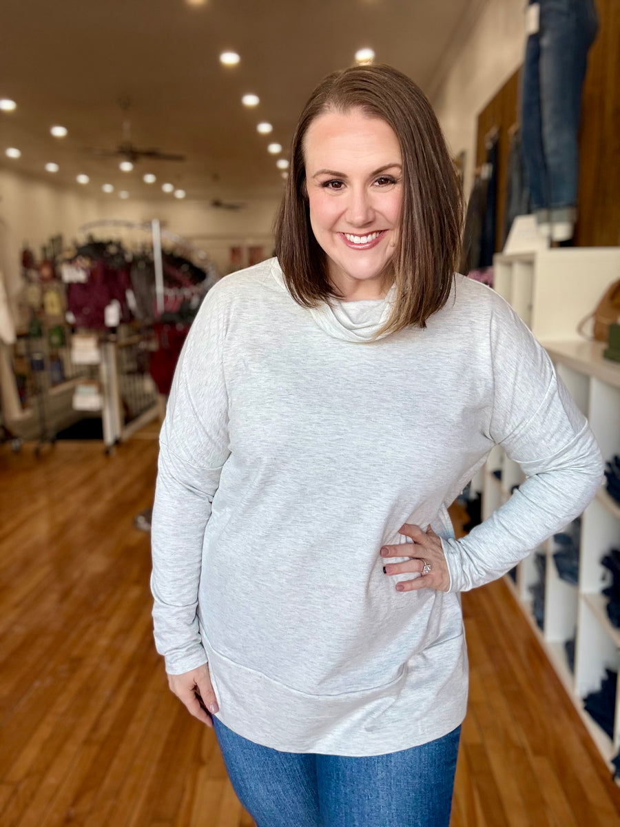 Cowl Neck Tunic Sweater- Gray FINAL SALE
