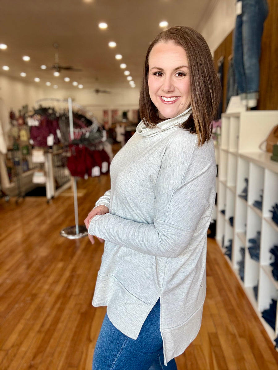 Cowl Neck Tunic Sweater- Gray FINAL SALE