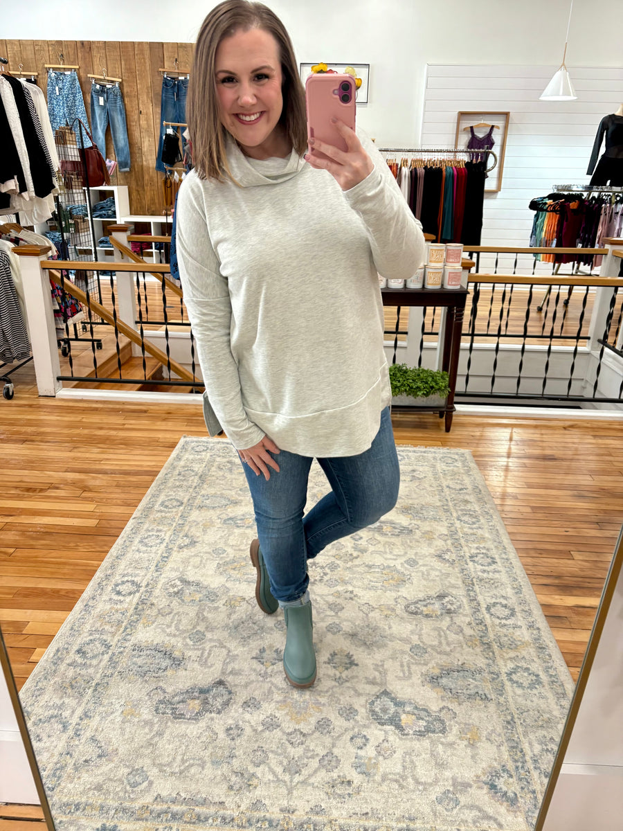 Cowl Neck Tunic Sweater- Gray FINAL SALE