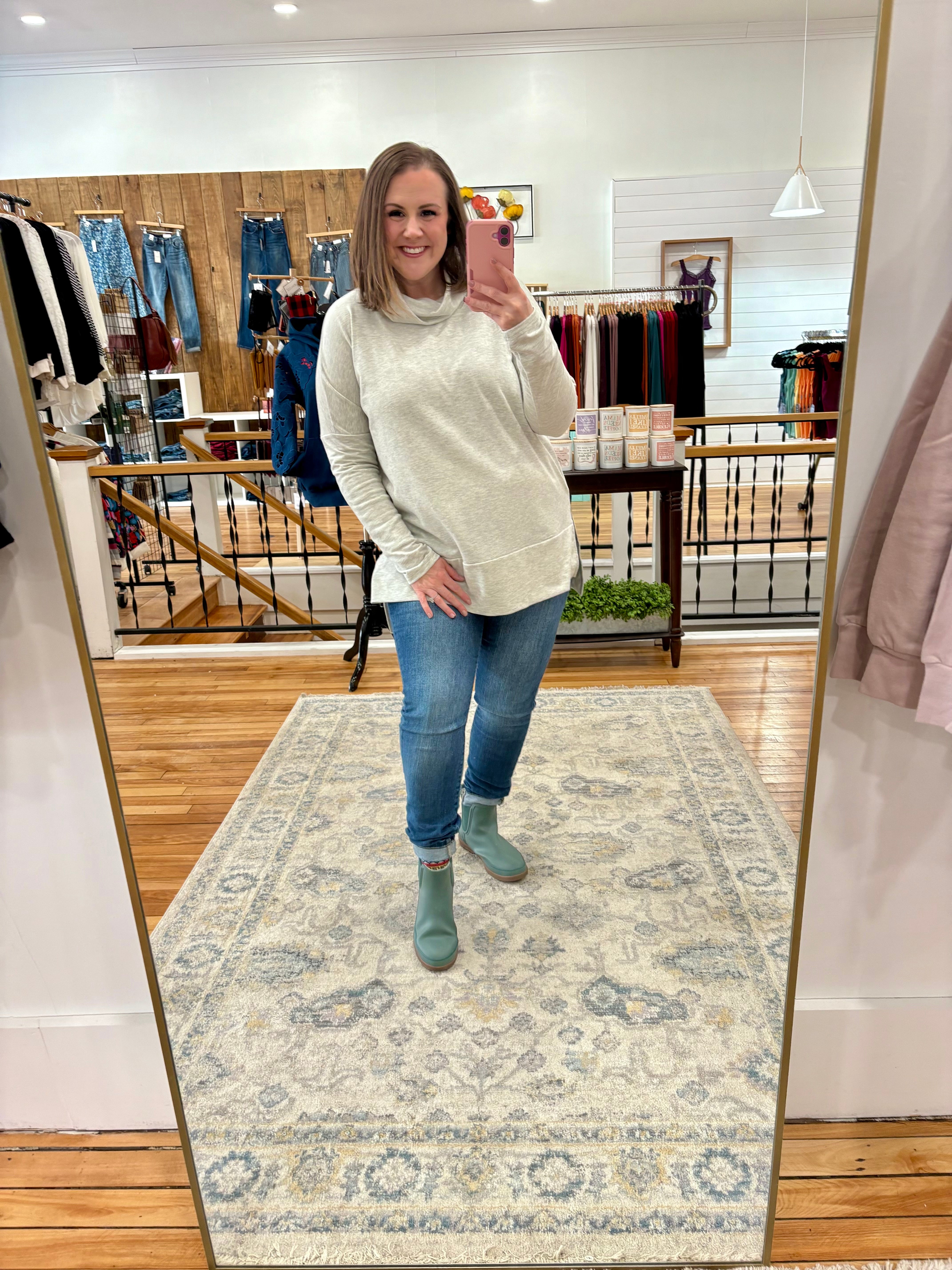 Cowl Neck Tunic Sweater- Gray FINAL SALE