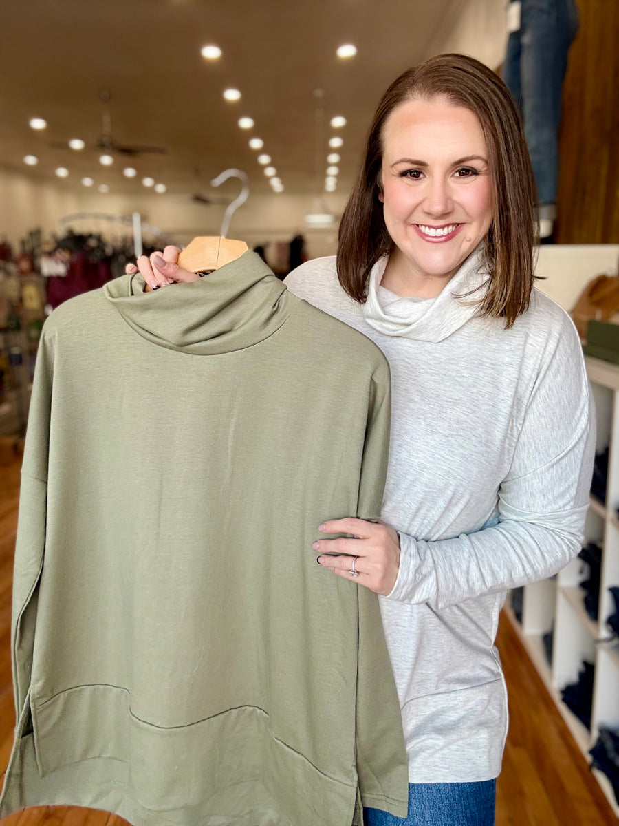 Cowl Neck Tunic Sweater- Gray FINAL SALE