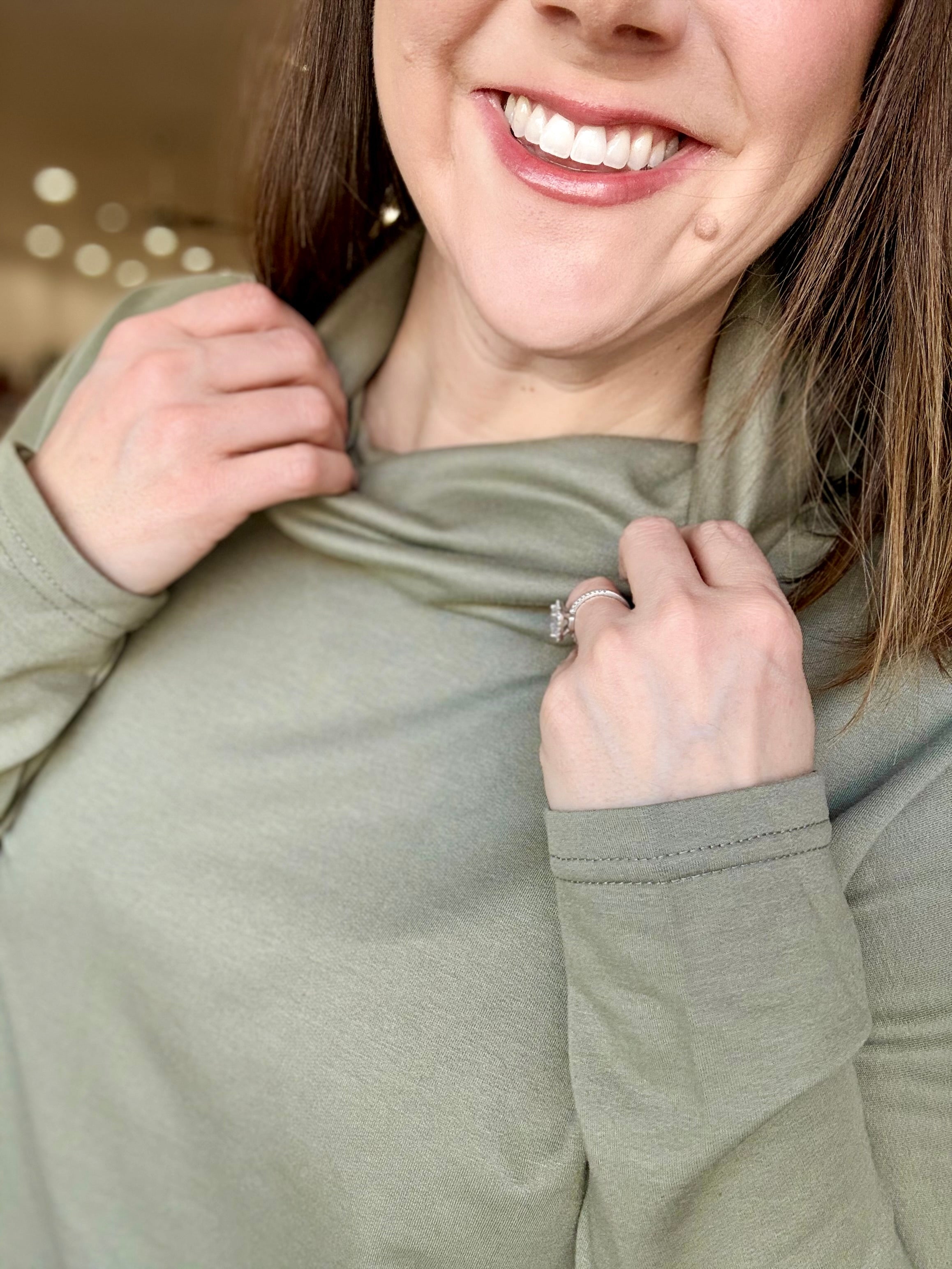 Cowl Neck Tunic Sweater- Light Olive FINAL SALE