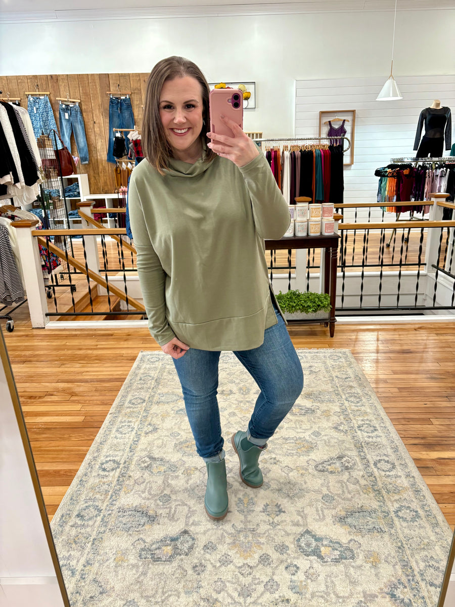 Cowl Neck Tunic Sweater- Light Olive FINAL SALE