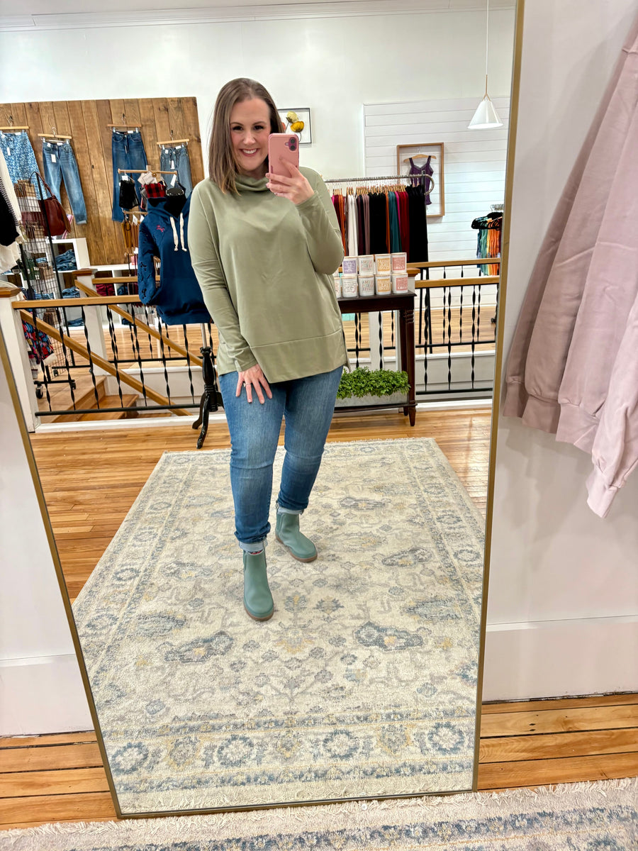 Cowl Neck Tunic Sweater- Light Olive FINAL SALE