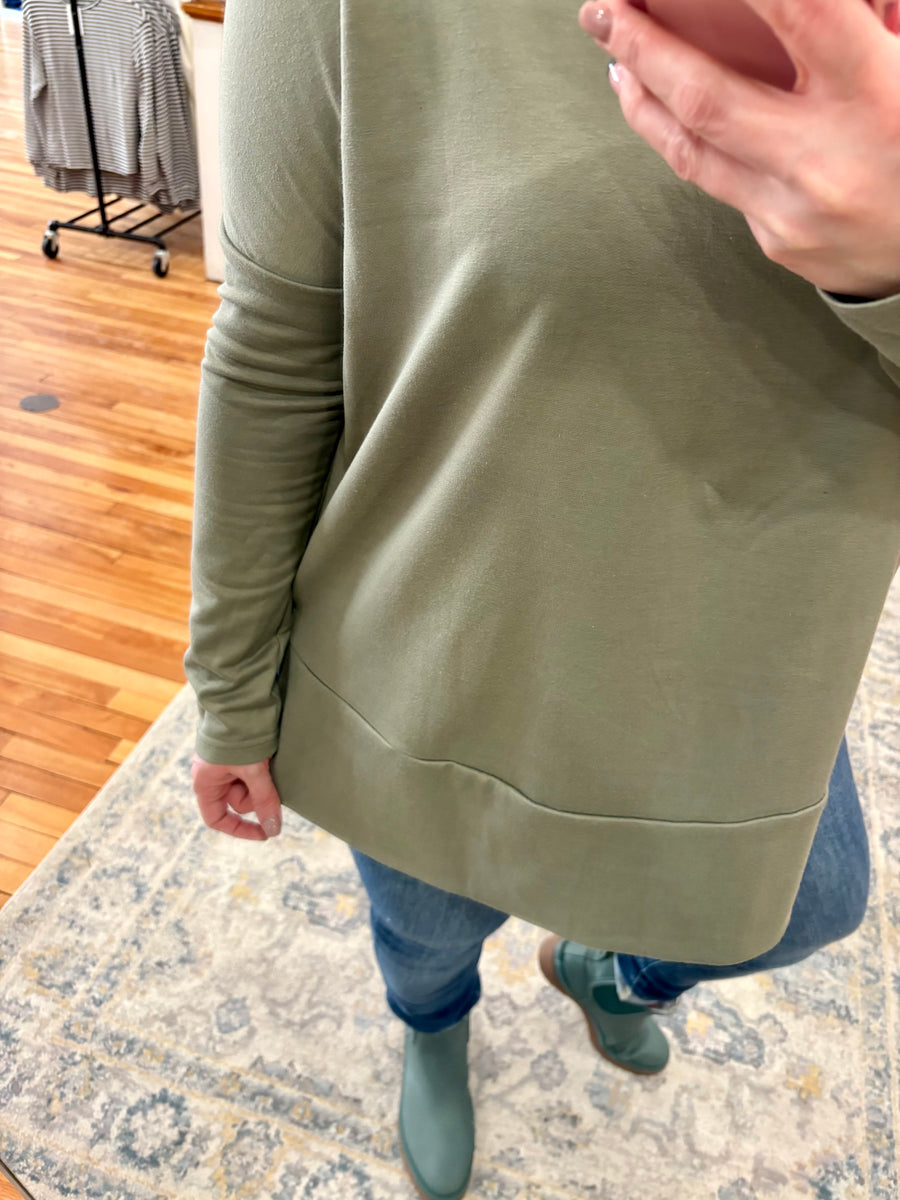 Cowl Neck Tunic Sweater- Light Olive FINAL SALE