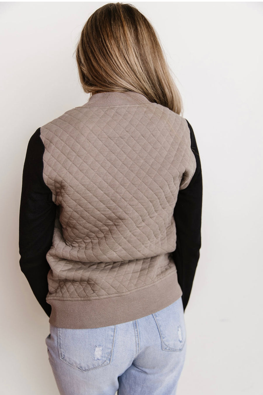Ampersand Quilted Bomber- Taupe & Black