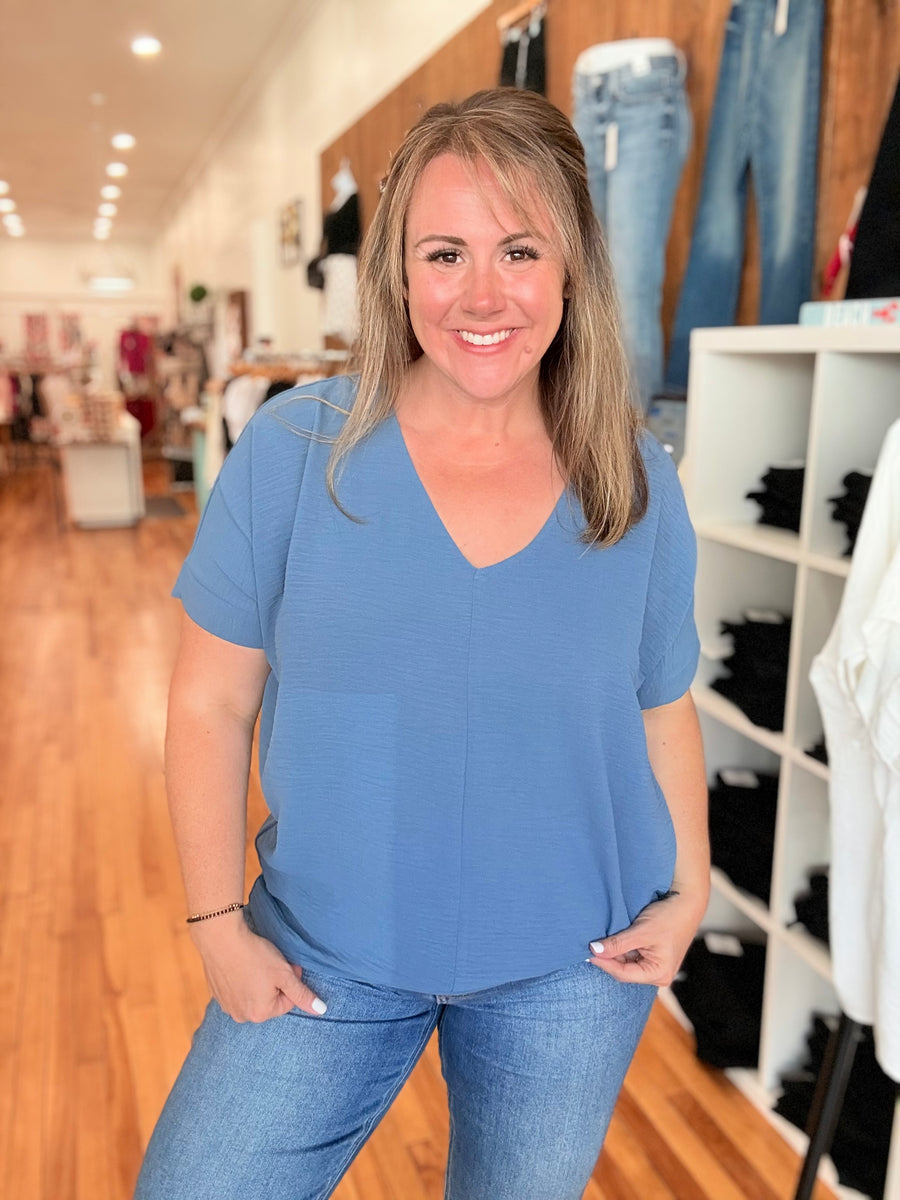 Airflow V-neck Dolman Top- Dusty Blue