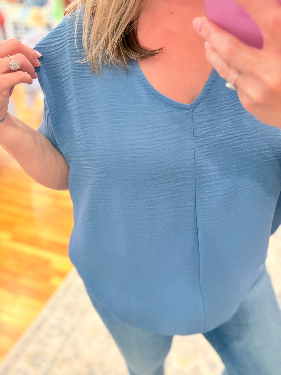 Airflow V-neck Dolman Top- Dusty Blue