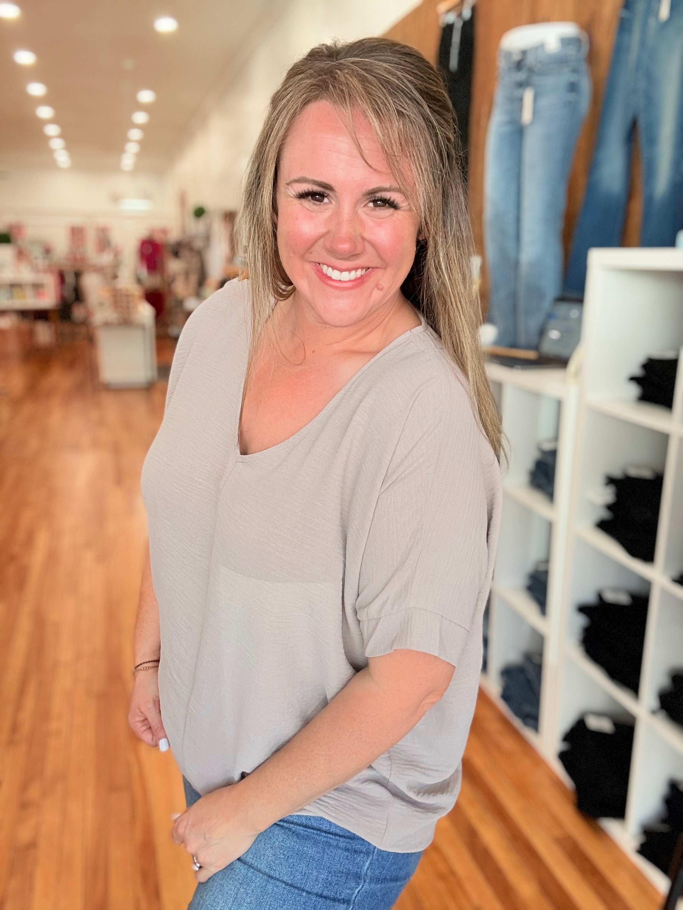 Airflow V-neck Dolman Top- Ash Mocha