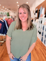 Airflow V-neck Dolman Top- Olive