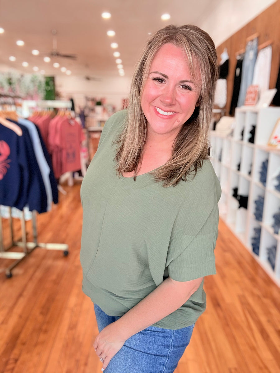 Airflow V-neck Dolman Top- Olive