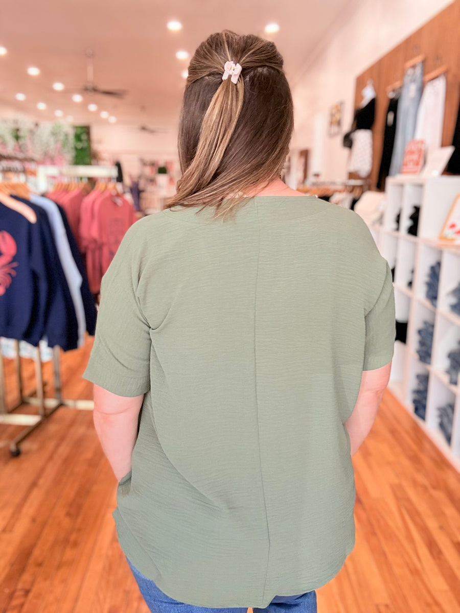 Airflow V-neck Dolman Top- Olive