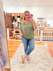 Airflow V-neck Dolman Top- Olive