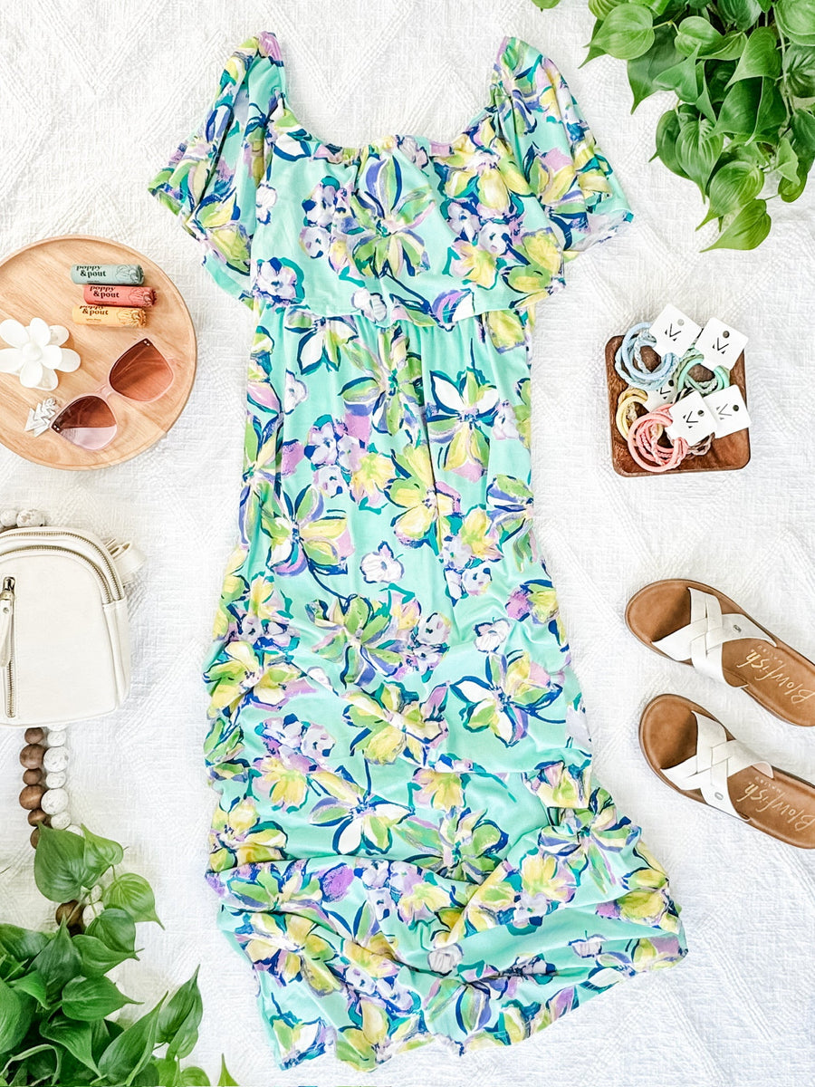 Oakley Off The Shoulder Maxi Dress - Mint Floral