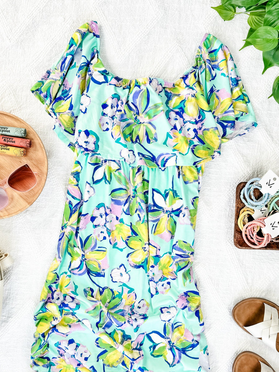 Oakley Off The Shoulder Maxi Dress - Mint Floral