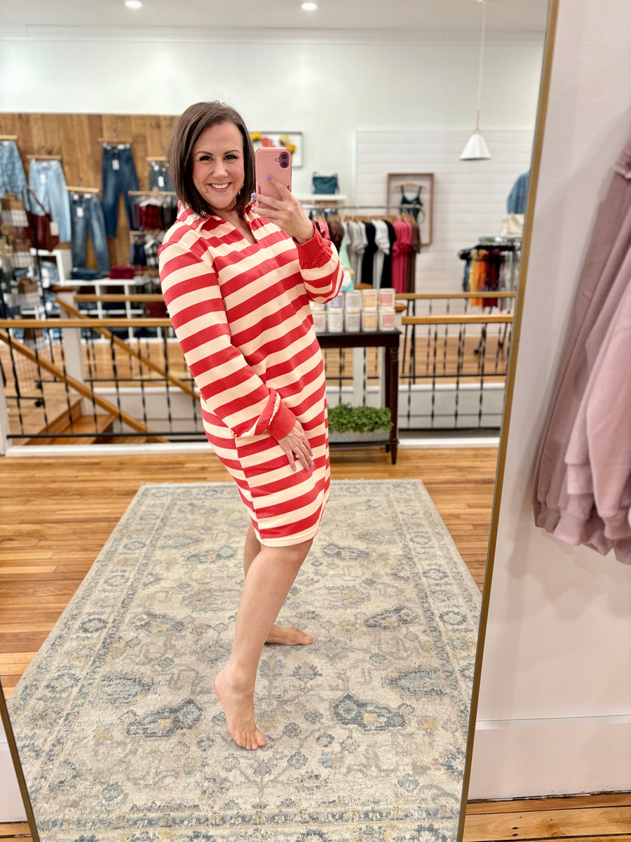 Long Sleeve Beach Babe Dress- Pink Stripe