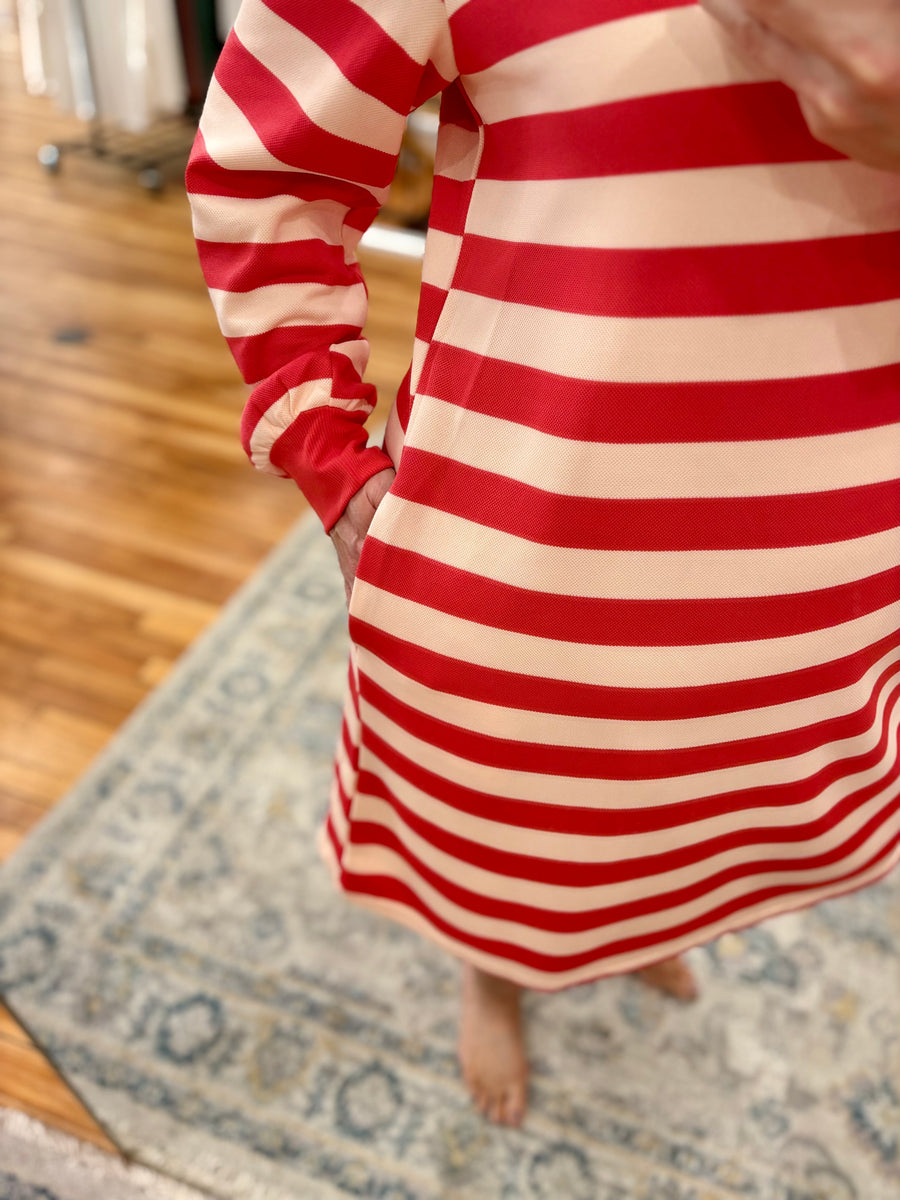 Long Sleeve Beach Babe Dress- Pink Stripe