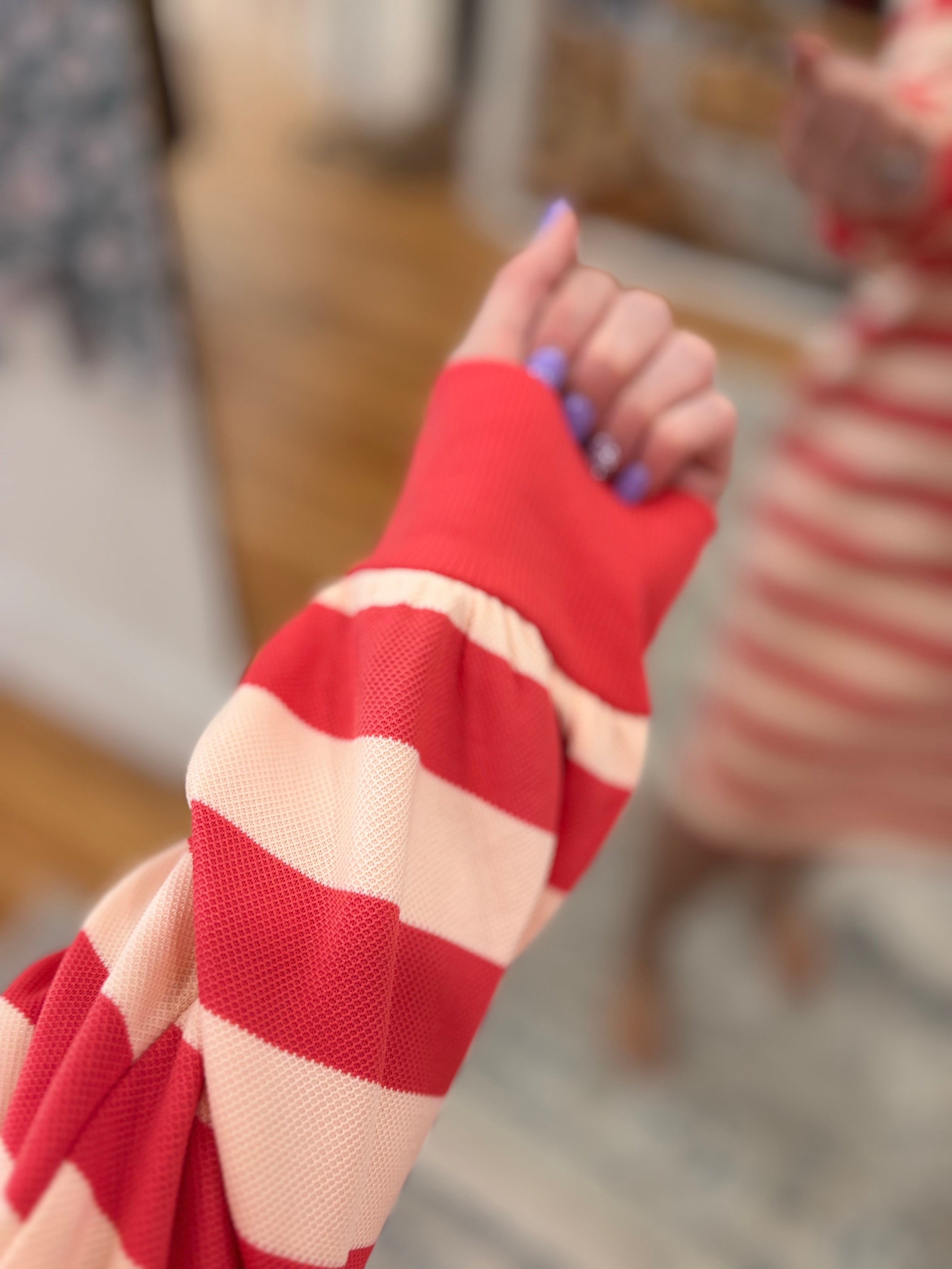 Long Sleeve Beach Babe Dress- Pink Stripe