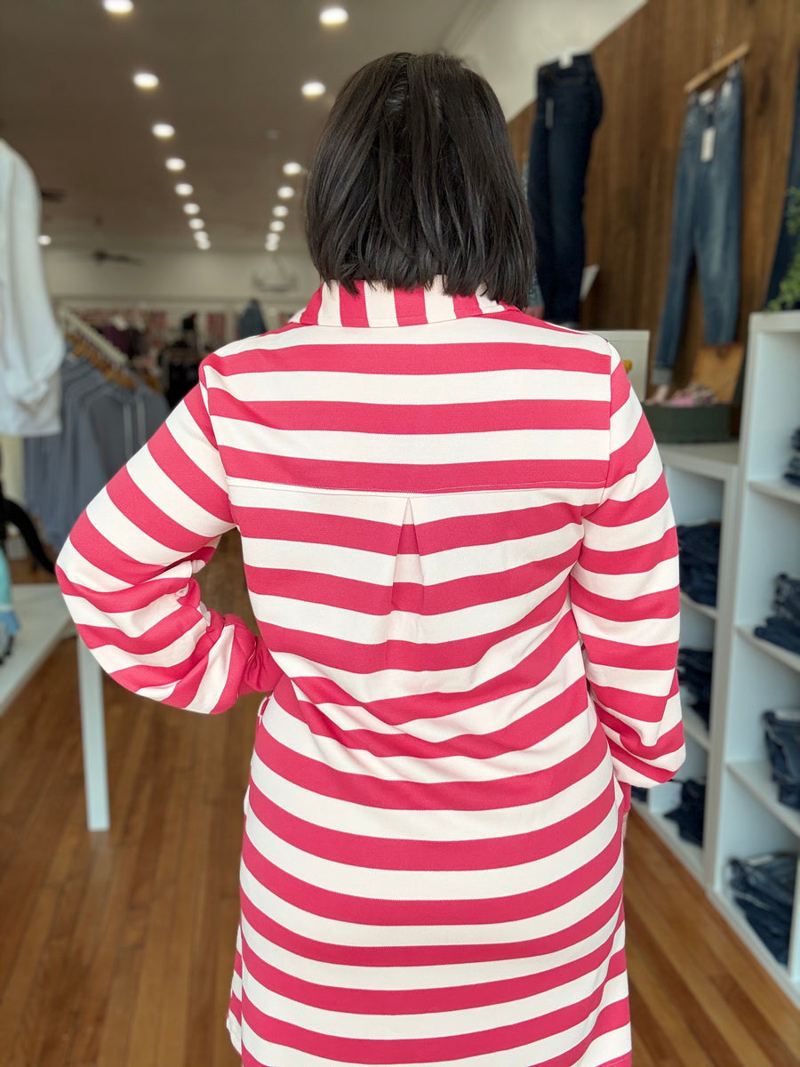 Long Sleeve Beach Babe Dress- Pink Stripe