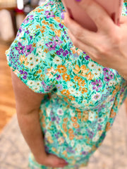 Floral Bouquet Babydoll Dress- Mint