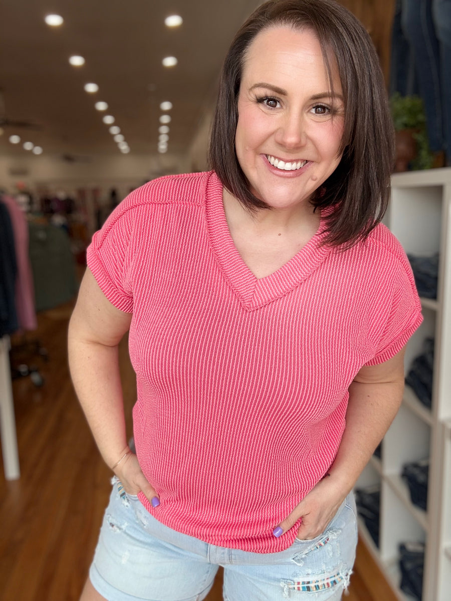 Urban Ribbed Short Sleeve Tee- Coral