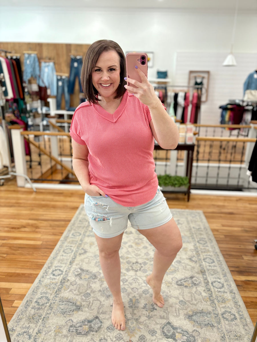 Urban Ribbed Short Sleeve Tee- Coral