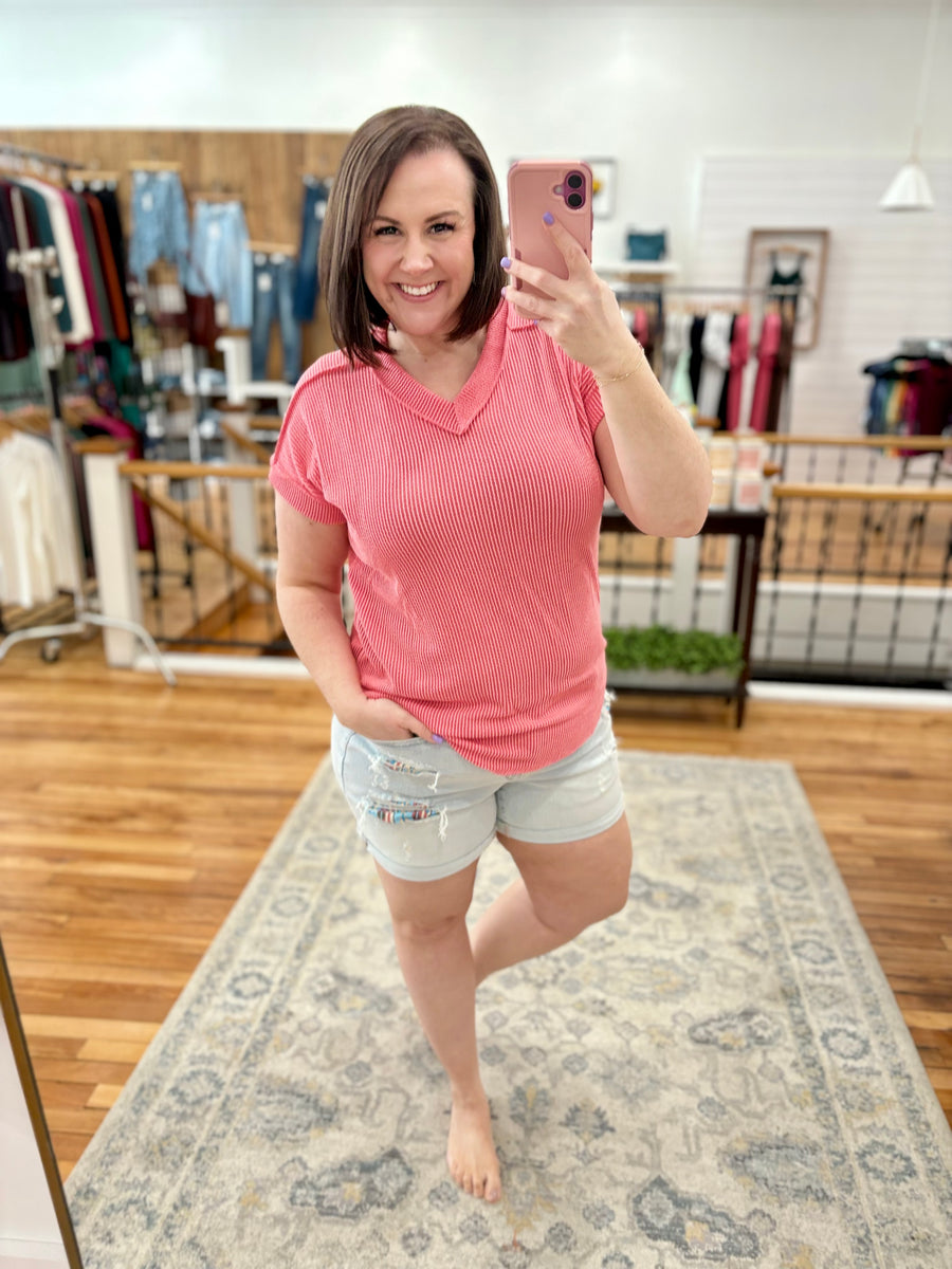 Urban Ribbed Short Sleeve Tee- Coral