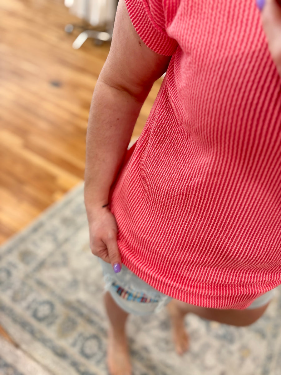 Urban Ribbed Short Sleeve Tee- Coral